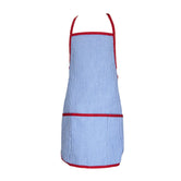 Seersucker Apron/Art Smock - Navy with Red Trim