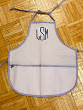 Seersucker Apron/Art Smock - Pink with Lavender Trim