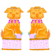 Chinoiserie Foo Dogs Tea Towel - Orange