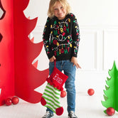 Green and White Stripe Knit Stocking