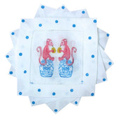 Chinoiserie Monkey Linen Cocktail Napkins - PINK