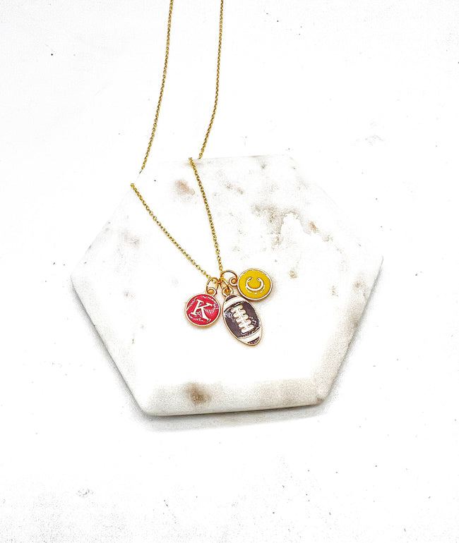 Red Yellow KC Football Charm Chiefs Kansas City Necklace