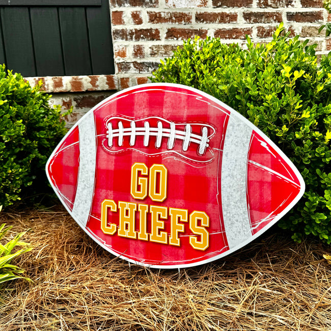 Go Chiefs Red Gingham Football Garden Stake