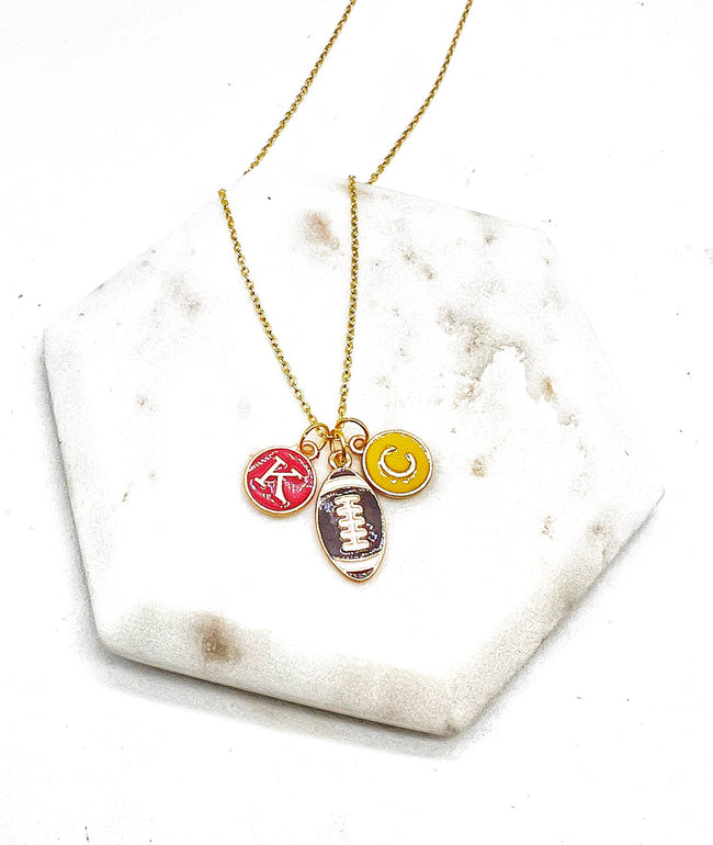 Red Yellow KC Football Charm Chiefs Kansas City Necklace