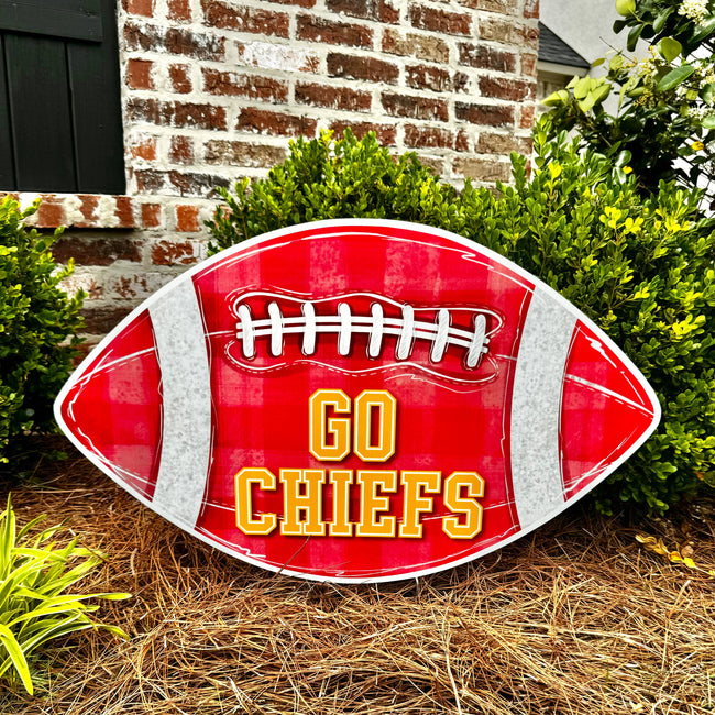 Go Chiefs Red Gingham Football Garden Stake