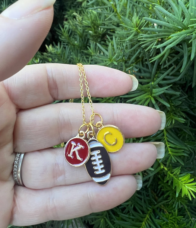 Red Yellow KC Football Charm Chiefs Kansas City Necklace