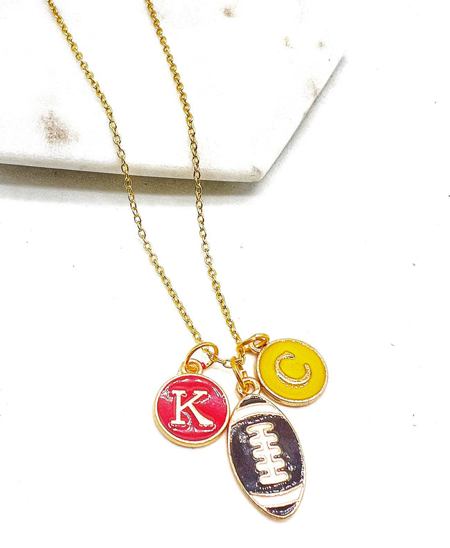 Red Yellow KC Football Charm Chiefs Kansas City Necklace