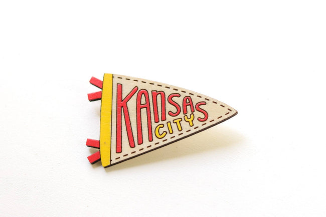 Hand-painted Wooden Pin- Kansas City Flag