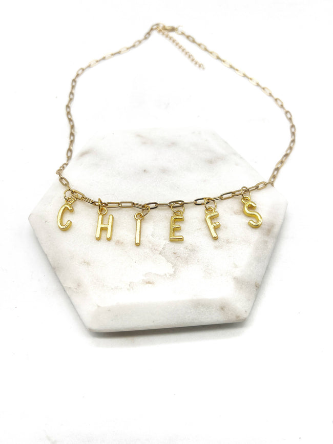 Gold KC Football Charm Chiefs Kansas City Necklace