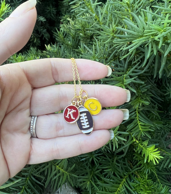 Red Yellow KC Football Charm Chiefs Kansas City Necklace