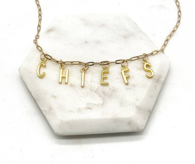 Gold KC Football Charm Chiefs Kansas City Necklace