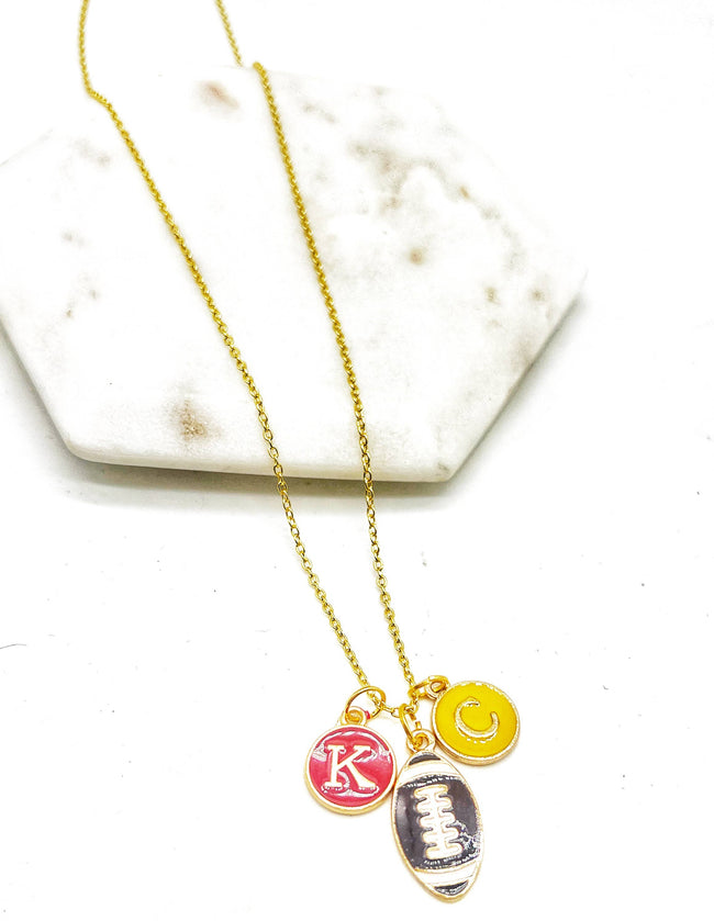 Red Yellow KC Football Charm Chiefs Kansas City Necklace