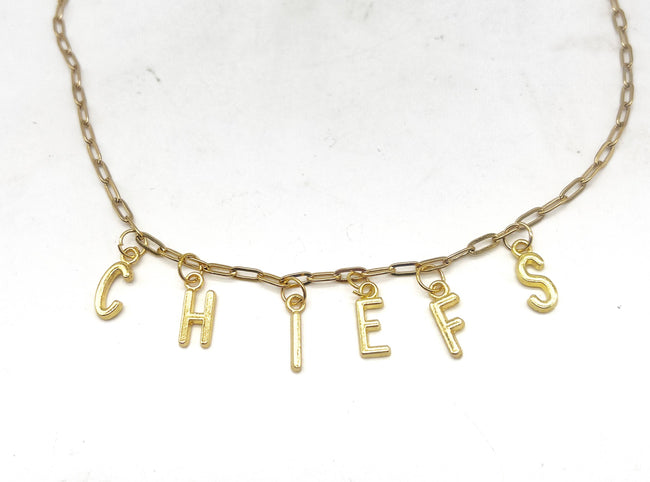 Gold KC Football Charm Chiefs Kansas City Necklace