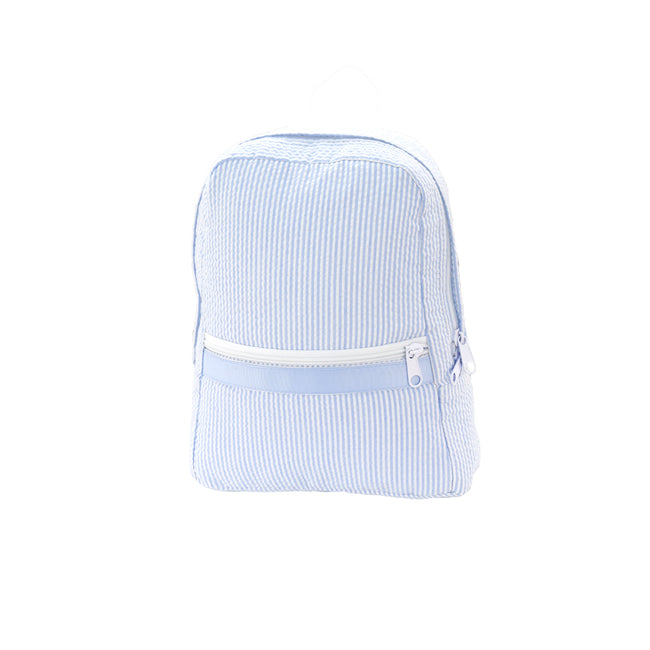 Seersucker Backpack - Baby Blue   Small - Pistachios Monograms and Gifts