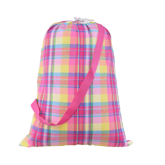 Catch All Bag - Overnight Bag - Laundry Bag in Popsicle Plaid - Pistachios Monograms and Gifts
