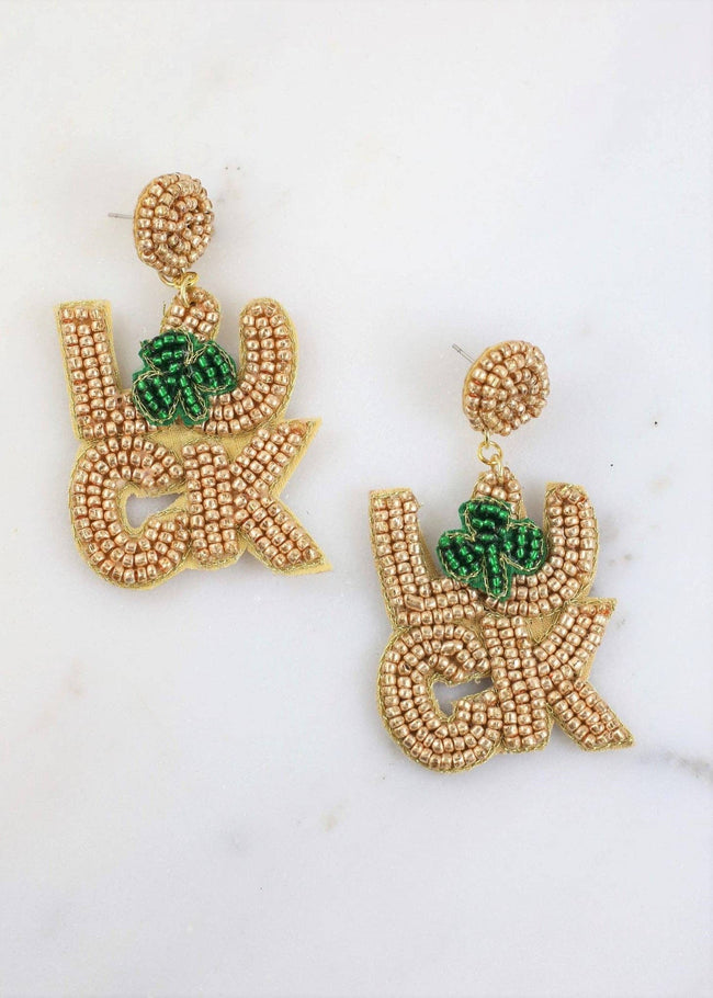 Luck Drop Beaded Earring GOLD and GREEN