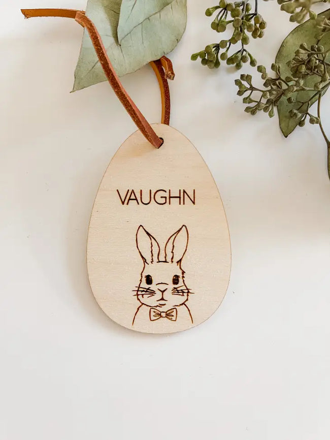 Custom Easter Tag - Boy Bunny - Block- Personalization: Choose Name & Newspaper only!