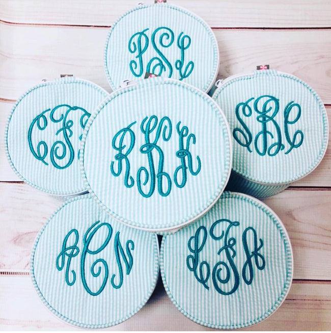 Seersucker Button Bag/Jewelry Round - Mint - Pistachios Monograms and Gifts