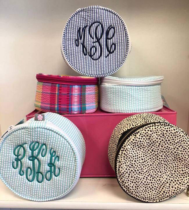 Seersucker Button Bag/Jewelry Round - Navy - Pistachios Monograms and Gifts