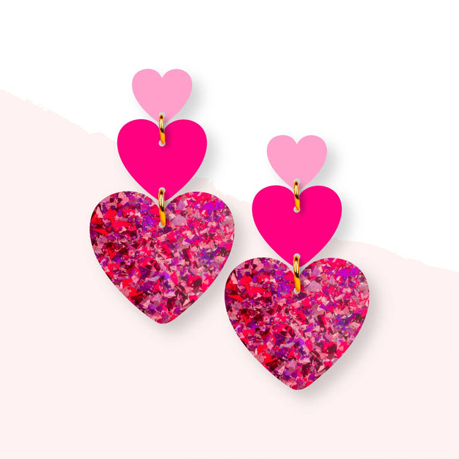 Valentines Heart Earrings | Pink Confetti Glitter