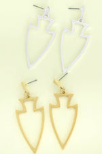 Chiefs Earrings - GOLD - Brushed Metal Open Arrowhead Dangle Earrings