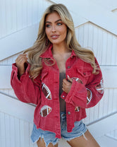 Red Corduroy Sequin Football Cropped Jacket