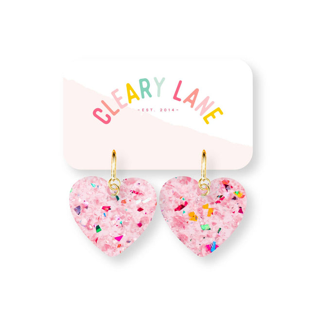 Valentines Heart Earrings | Pink Clear Glitter