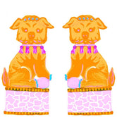 Chinoiserie Foo Dogs Tea Towel - Orange