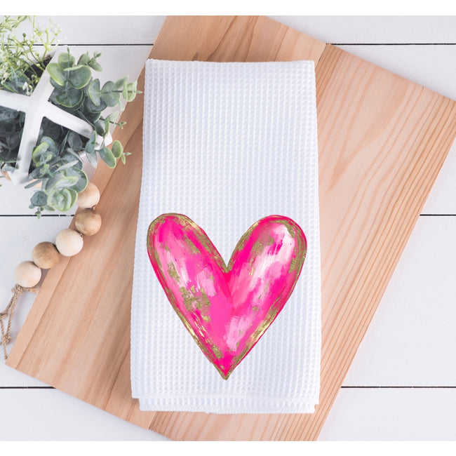 Heart Kitchen Towel - Gold Accents
