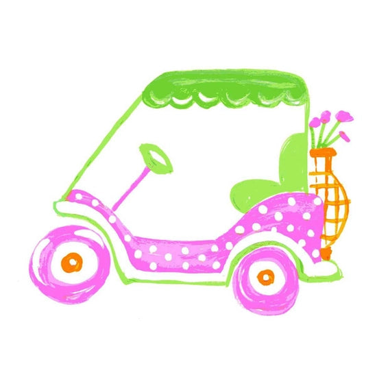 Golf Cart Tea Towel - PINK & GREEN