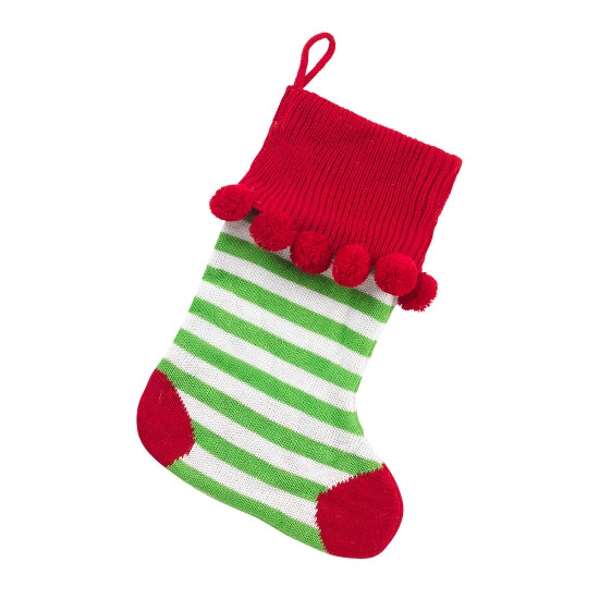 Green and White Stripe Knit Stocking