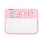 Varsity Letter Clear Zippered Pouch Bag - HAIR