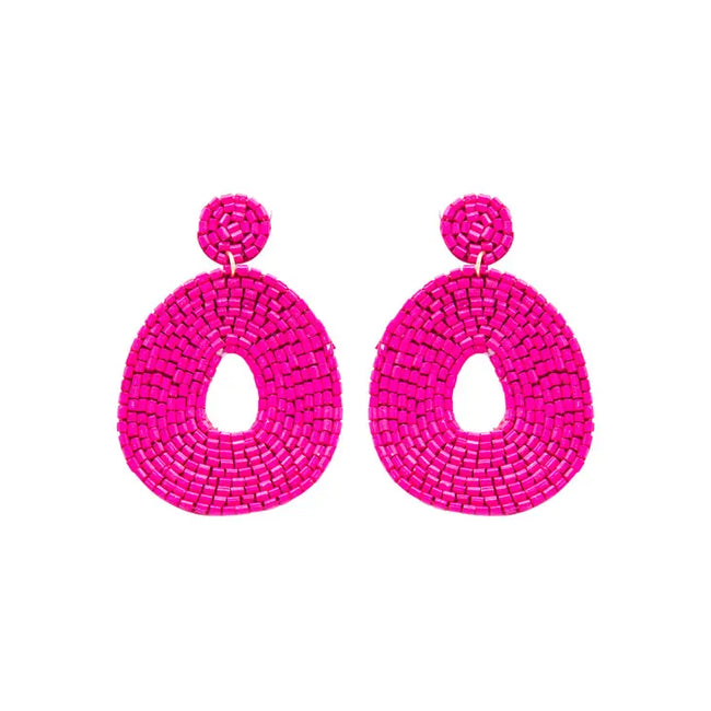 Hot Pink Beaded Caroline Earrings