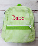 Seersucker Backpack -  Lime   Small - Pistachios Monograms and Gifts