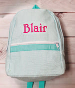 Seersucker Backpack -  Mint   Small - Pistachios Monograms and Gifts