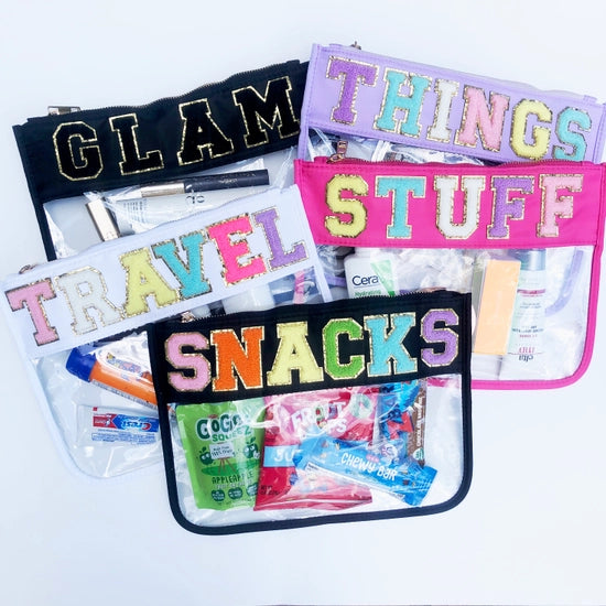 Varsity Letter Clear Zippered Pouch Bag - GLAM