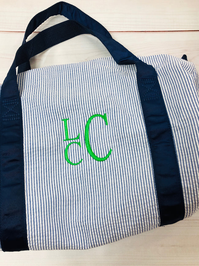 Seersucker Duffel Bag - Navy - Pistachios Monograms and Gifts