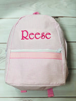 Seersucker Backpack -  Pink Small - Pistachios Monograms and Gifts