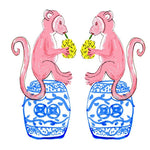 Chinoiserie Monkey Linen Cocktail Napkins - PINK