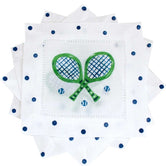 Tennis Racquet Linen Cocktail Napkins - Green/Blue