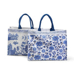 Chinoiserie Blue & White Tote Bag with Inside Pocket - Blue Floral
