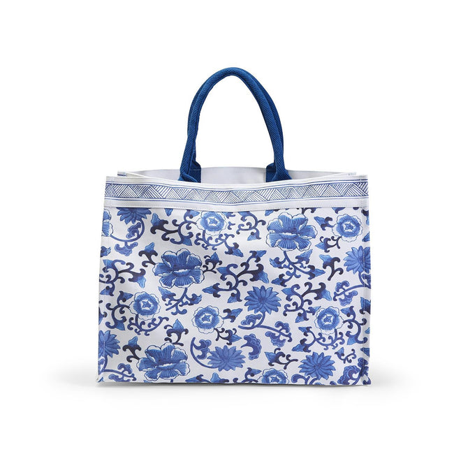 Chinoiserie Blue & White Tote Bag with Inside Pocket - Blue Floral