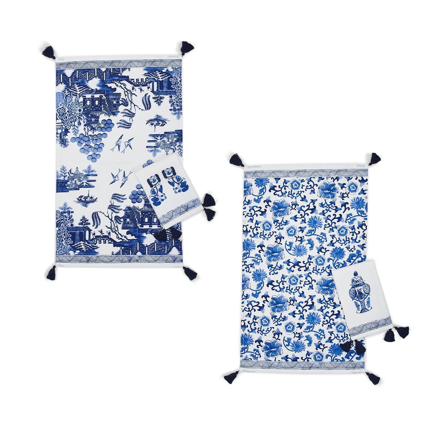 thumbnail image 2 of GCFET Chinoiserie Kitchen Towels Set - Floral Blue And... 2 of 12