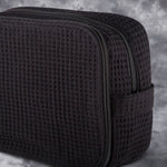 Waffle Weave Cosmetic Bag - Black - Pistachios Monogram Embroidery
