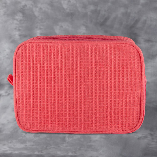 Waffle Weave Cosmetic Bag - Coral - Pistachios Monogram Embroidery