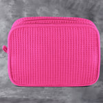Waffle Weave Cosmetic Bag - Fuchsia - Hot Pink - Pistachios Monogram Embroidery
