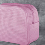 Waffle Weave Cosmetic Bag - Pink - Pistachios Monogram Embroidery