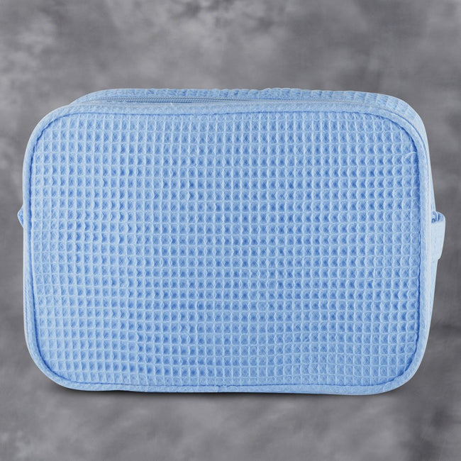 Waffle Weave Cosmetic Bag - Serenity Blue - Pistachios Monogram Embroidery