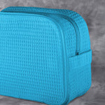 Waffle Weave Cosmetic Bag - Turquoise - Pistachios Monogram Embroidery