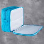 Waffle Weave Cosmetic Bag - Turquoise - Pistachios Monogram Embroidery
